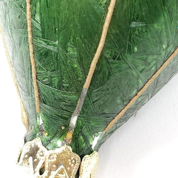 Vintage Glass Ornaments Green Red Textured Frost Balloon Shape Gold Piping - Picture 7 of 10